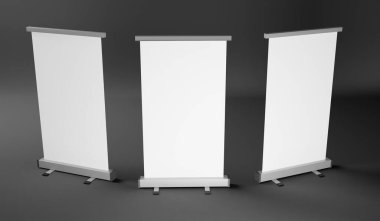 Boş pankartı rulo yap. 3d resimleme