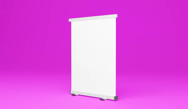 Blank Roll Banner Stand Isolado Fundo Roxo Renderização — Fotografia de Stock