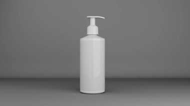 Gri arka planda beyaz kozmetik şişe modeli. 3B resimleme