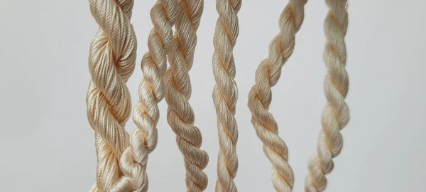 Natural Silk Consisting Several Threads Well Twisted Together Closeup Bundle — Stock Photo, Image