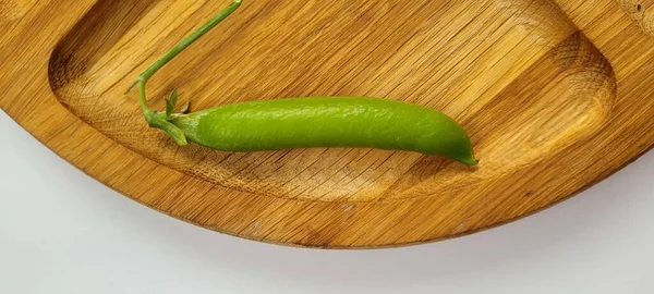 Kompartıman tabağında bezelye. Pisum sativum. Genç bezelyelerle patlayan taze, canlı bezelye kabuklarının yakın çekimi, beyaz arka planda güzelce düzenlenmiş. Bu hassas ve besleyici baklagiller gerçek bir yaz sevinci.
