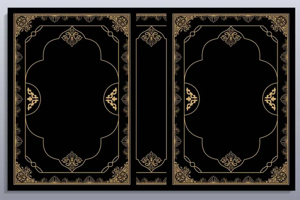 Standardbokomslag Och Ryggradsdesign Gamla Retrodekorationsramar Royal Golden Och Mörkblå Stil — Stock vektor