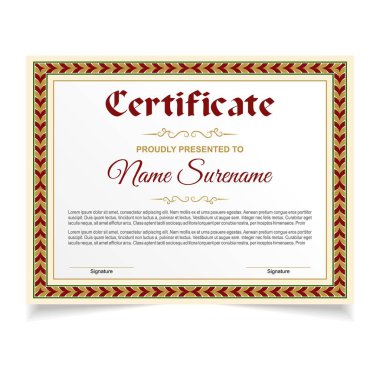 Altın rozetli ve sınırlı altın başarı sertifikası. Ödül diploması tasarımı boş. Vektör İllüstrasyonuComment.