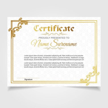 Altın rozetli ve sınırlı altın başarı sertifikası. Ödül diploması tasarımı boş. Vektör İllüstrasyonuComment.