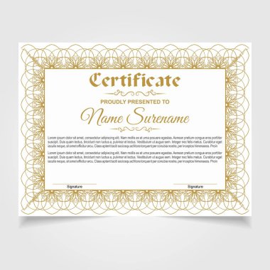 Altın rozetli ve sınırlı altın başarı sertifikası. Ödül diploması tasarımı boş. Vektör İllüstrasyonuComment.