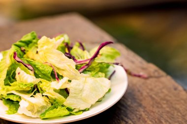 Besleyici bir yemek için canlı sebze salatası.
