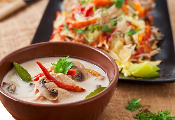 Rich Thai Chicken Mushroom Soup — Stock Photo, Image