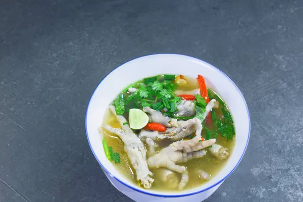 Tangy Spicy Chicken Feet Soup Served Bowl — Stock Photo, Image