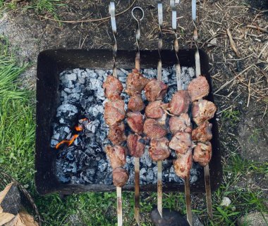 Izgarada ızgara et yakın plan.