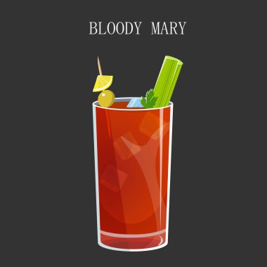 Bloody Mary kokteyli tasviri. Bu, domates suyu ve kerevizli votka ve az alkollü bir sebze..