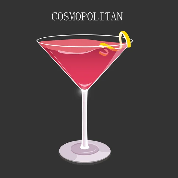 Alkoholischer Cocktail Cosmopolitan Martini Glas Mit Zitronenschale Auf Dunklem Hintergrund — Stockvektor