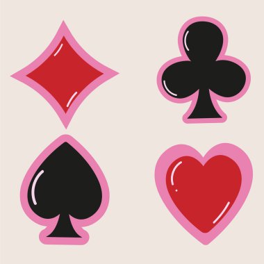 Poker iskambil simgeleri - Maça Kupa Elmasları ve Sinek simgeleri. Vektör illüstrasyonu EPS10
