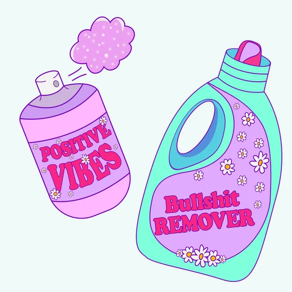 Positive Vibes in a purple-pink & Bullshit remover. Vector illustration EPS10.