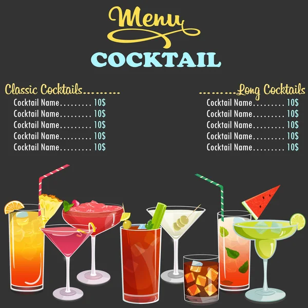Menù Cocktail Design Con Bicchieri Cocktail Immagine Vettoriale Eps10 — Vettoriale Stock