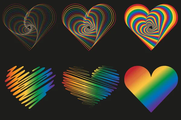 Gururlu LGBT kalbi hazır. Renkli gökkuşağı bayrağı koleksiyonu. Vektör illüstrasyonu EPS10.