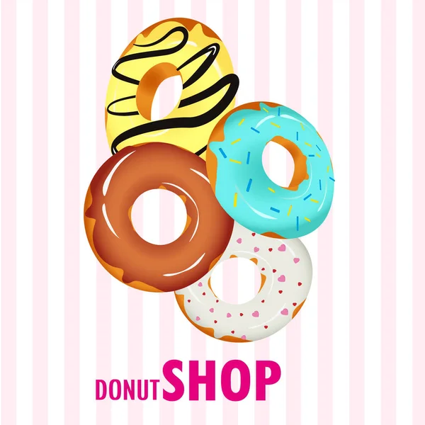 Donuts Com Várias Coberturas Decorações Ilustração Vetorial Para Cartaz Banner — Vetor de Stock