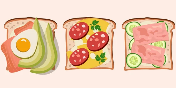 Vektor Illustrationen Für Sandwiches Toast Mit Verschiedenen Zutaten Vektorabbildung Eps10 — Stockvektor