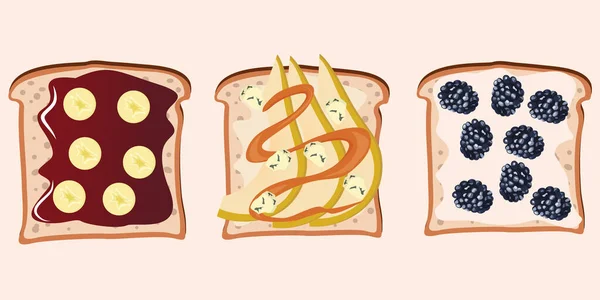 Vektor Illustrationen Für Sandwiches Oder Toast Mit Verschiedenen Zutaten Vektorabbildung — Stockvektor