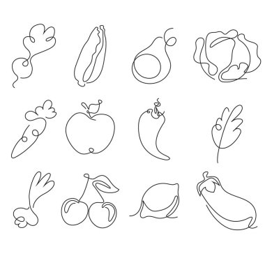 Meyveler ve sebzeler tek sıra halinde. Vektör illüstrasyonu EPS10.