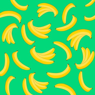 Çocuklar için muzlu yaz resimleri. Yeşil arka plandaki desen. Vektör illüstrasyonu