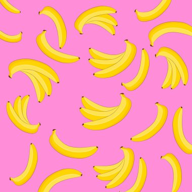 Çocuklar için muzlu yaz resimleri. Pembe arka plandaki desen. Vektör illüstrasyonu.