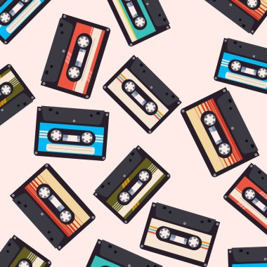 Klasik müzik kasetlerinin kusursuz deseni. Vektör illüstrasyonu.
