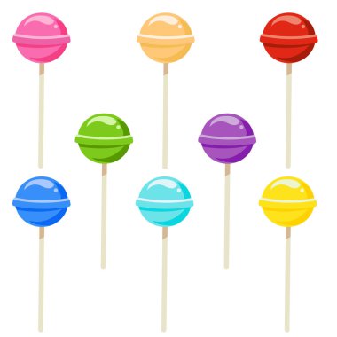 Farklı renklerde lolipop. Vektör illüstrasyonu.