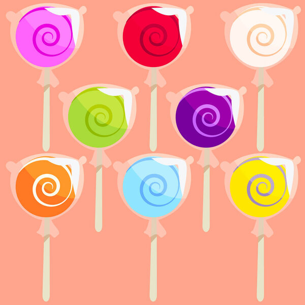 Set of colorful lollipop, sweet candies. Vector illustration EPS 10.