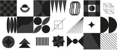 Bauhaus elementleri. Modern geometrik soyut şekiller. Y2k elementleri. Vektör illüstrasyonu EPS10.