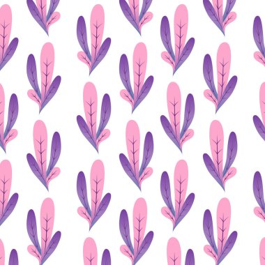 Beyaz arka planda pembe yapraklı mor bir bitki. Vektör illüstrasyonu EPS10