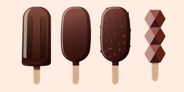 Tahta bir çubukta dondurma koleksiyonu. Vektör illüstrasyonu EPS10.