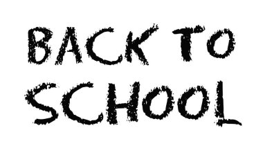 Okulun siyah harfleri düz stil. Tebeşirle çizim dersine tekrar hoş geldiniz. Vektör illüstrasyon pankartı. Çocuk baskıları, çantalar, posterler, kartpostallar için resim.