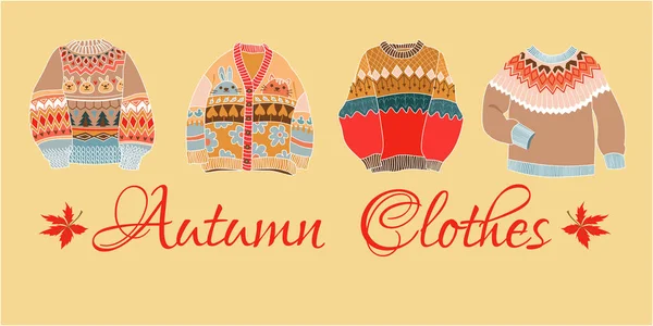 Herbst Pullover Setzen Flachen Stil Vector Poster Mit Kuscheligem Pullover — Stockvektor