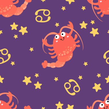 Yengeç burcunda şirin burçlar var. Çocuklar için düz stil el çizimi moda Vektör çizimi. Kumaş, tekstil, hediye yazılımı, duvar kağıdı, kitap tasarımı ve daha fazlası için iyidir..