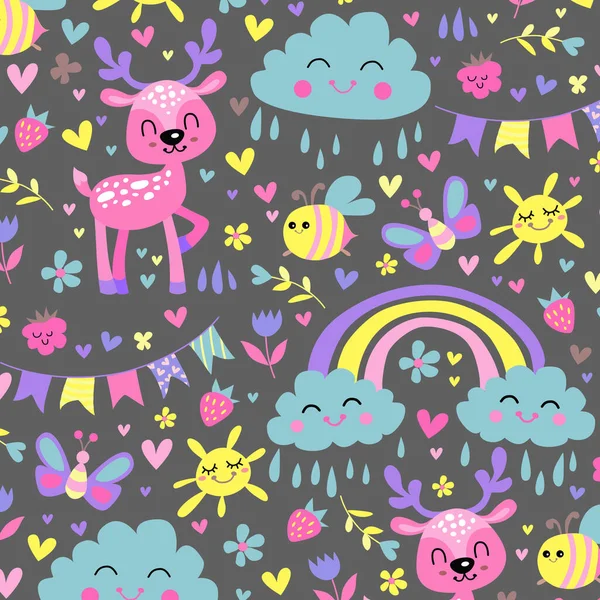 Vetores de Padrão Perfeito Arcoíris E Nuvens Kawaii Fundo De Papel De Parede  Kawaii Abstrato Bonito Cores Pastel Rostos Engraçados Desenho Animado  Conceito Para Crianças E Creches Ou Apresentação E Dia De