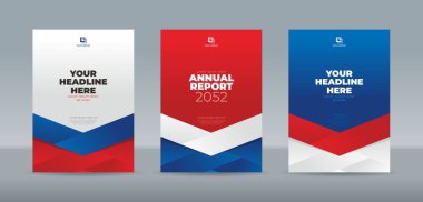 Yıllık rapor, dergi, kitapçık, teklif, portföy, broşür, poster için modern kırmızı mavi kurdele renk tema kitabı kapağı şablonu A4 boyutlu kitap kapağı şablonu