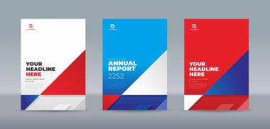 Rastgele modern beyaz, kırmızı ve mavi üçgenler yıllık rapor, dergi, kitapçık, portföy, teklif için kapak şablonu
