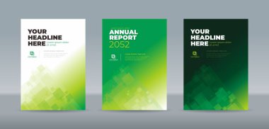 Parlak ve koyu yeşil arkaplan ile soyut saydam beyaz kare - yıllık rapor, dergi, broşür, teklif, broşür, poster için kapak şablonu