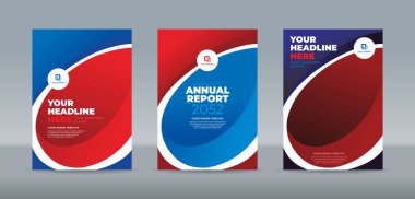 Yıllık rapor, dergi, broşür, teklif, portföy, broşür, poster için kırmızı ve mavi arkaplan A4 boyut kitap şablonu ile soyut elips ve eğri