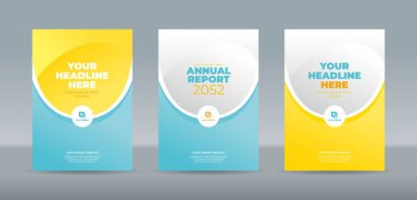 Yıllık rapor, dergi, kitapçık, teklif, portföy, broşür, poster için açık yeşil ve sarı arkaplan A4 boyut kitap şablonu ile soyut elips ve eğri
