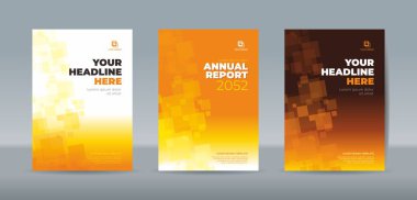 Parlak ve koyu turuncu arkaplana sahip soyut saydam beyaz kare - yıllık rapor, dergi, broşür, teklif, broşür, poster için kapak şablonu