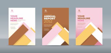 Kahverengi, pembe ve beyaz arkaplandaki soyut dikdörtgen çubuklar. Yıllık rapor, dergi, kitapçık, teklif, portföy, broşür, poster için A4 boyutlu kitap kapağı şablonu