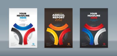 Siyah arka planda siyah, mavi, sarı, turuncu ve kırmızı renkli cam kıvrımlar. Yıllık rapor, dergi, kitapçık, teklif, portföy, broşür, poster için A4 boyutlu kitap kapağı şablonu