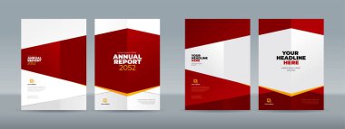 Koyu kırmızı ve beyaz arkaplan üzerinde soyut geometrik şekil - Yıllık rapor, dergi, kitapçık, teklif, portföy, broşür, poster için A4 boyutlu kitap kapağı şablonu