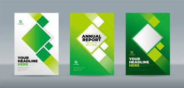 Yeşil ve beyaz dikdörtgen ve yeşil derecelendirme arkaplanı. Yıllık rapor, dergi, kitapçık, teklif, portföy, broşür, poster için A4 boyutlu kitap kapağı şablonu