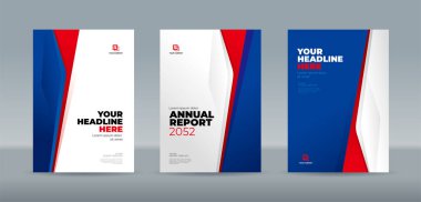 Beyaz mavi derecelendirme arka planında mavi ve kırmızı soyut şekil. Yıllık rapor, dergi, kitapçık, teklif, portföy, broşür, poster için A4 boyutlu kitap kapağı şablonu