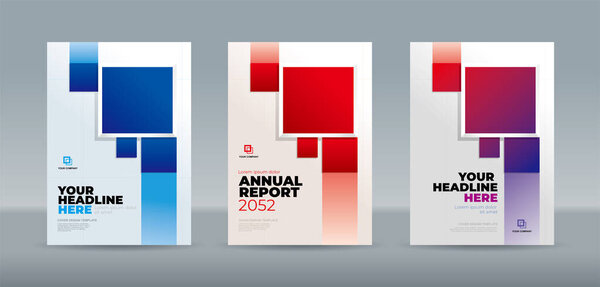 Синий и красный абстрактный прямоугольник на белом фоне градации. Шаблон обложки книги формата А4 для годового отчета, журнала, буклета, предложения, портфолио, брошюры, плаката