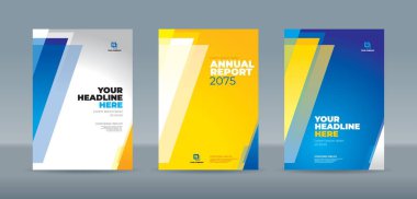 Beyaz sarı arkaplan üzerinde modern soyut rastgele şeffaf üçgen. Yıllık rapor, dergi, kitapçık, teklif, portföy, broşür, poster için A4 boyutlu kitap kapağı şablonu