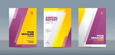 Beyaz sarı arkaplandaki modern soyut rastgele şeffaf üçgen. Yıllık rapor, dergi, kitapçık, teklif, portföy, broşür, poster için A4 boyutlu kitap kapağı şablonu