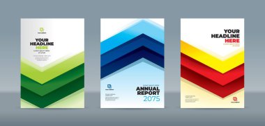 Modern düz dizayn yeşil, yeşil, sarı, beyaz arka planda kırmızı ok şeklinde. Yıllık rapor, dergi, kitapçık, teklif, portföy, broşür, poster için A4 boyutlu kitap kapağı şablonu